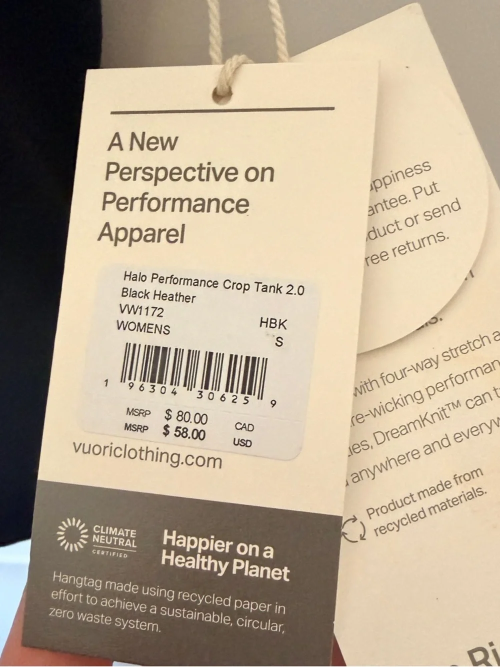 NWT Vuori Halo Performance Crop Tank 2.0 | Heather Black | Small - Picture 6 of 8